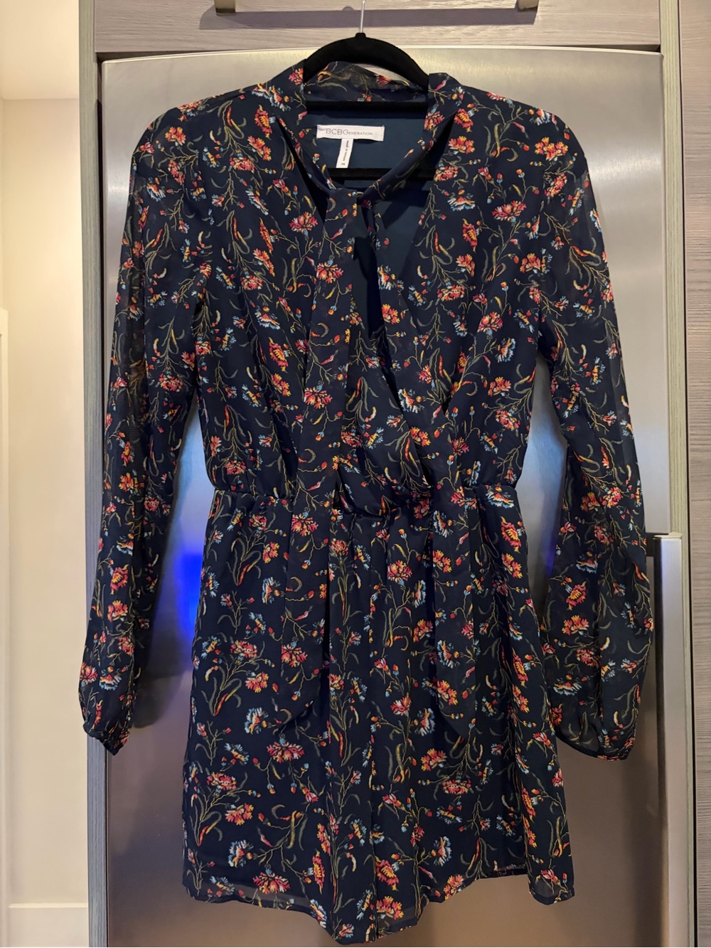 BCBGeneration Navy Floral Long-Sleeve Romper